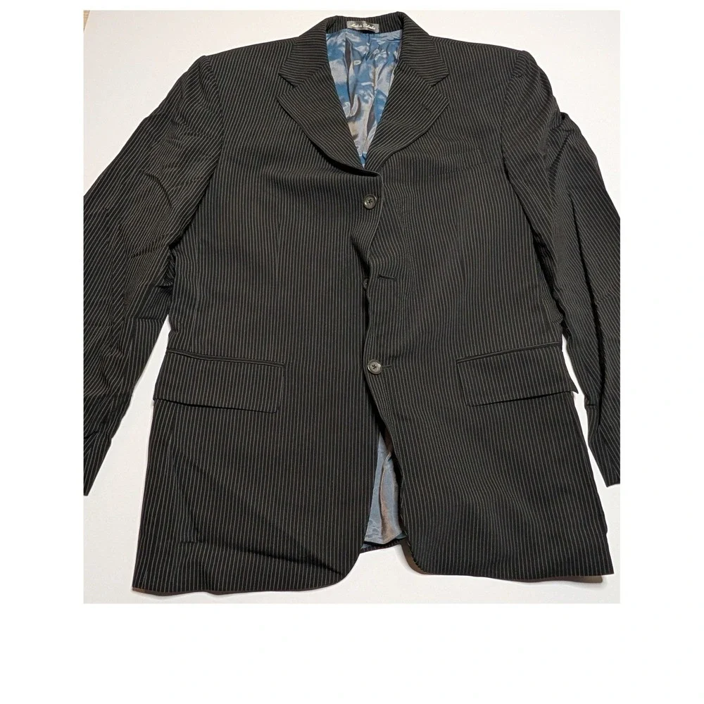 Oscar de la Renta Components Mens 42R Pinstripe Wool Blazer Sport Coat Black1149